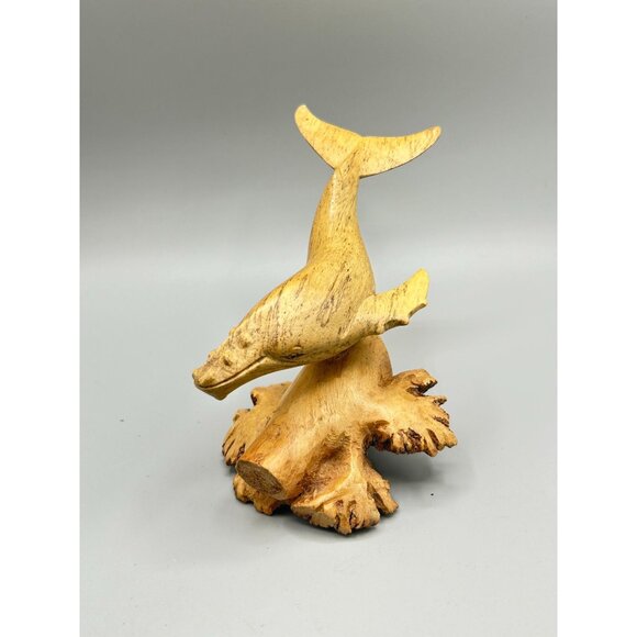Handcarved Wooden Whale Sculpture 6.5" Wide Rustic Animal Decor Artist Signed - Picture 2 of 9